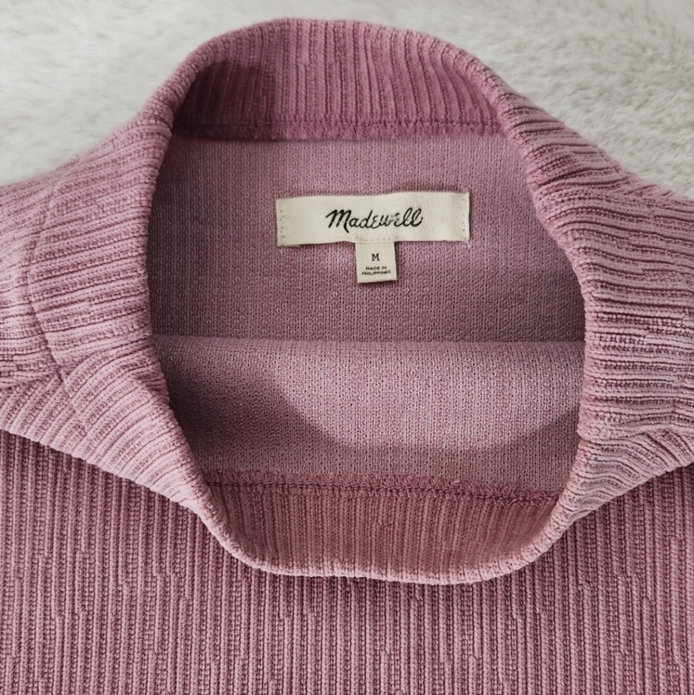 Madewell Striped Jacquard Funnelneck Top in Rosewood - Picture 4 of 7